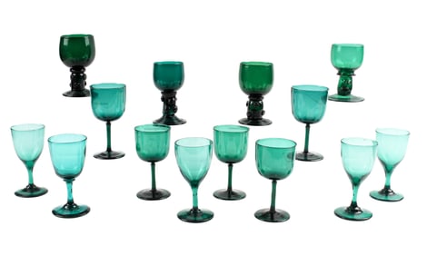 Antique English Bristol Glass Roemers, Wine Stems