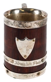 1876 English Oak & Silverplate Horse Show Trophy Mug