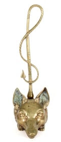 19th Century English Brass Fox Head & Riding Crop Doorstop