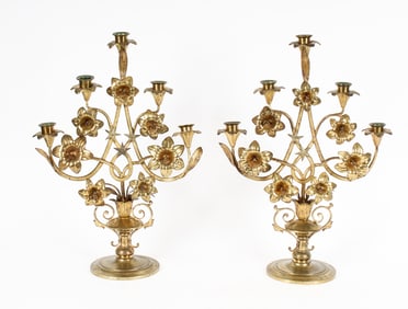19th Century French Brass Altar Candelabras