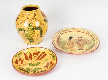 Lester Breininger Redware Vase, Plate, Etc.