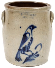West Troy NY Salt Glaze Stoneware Blue Bird Decorated Crock, 19th Century