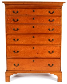 Chippendale Birds Eye Veneered Maple Tall Chest