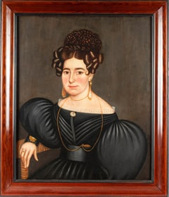 Attributed to Noah North (American, 1809-1880) Portrait of a Lady, Oil on board