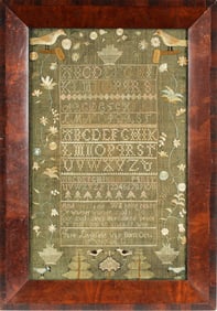 19th C. Schoolgirl Needlework Sampler on Linsey-Woolsey, Portsmouth, New Hampshire