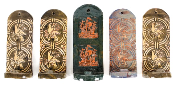 Mercer Moravian Pottery Art Tile Candle Sconces