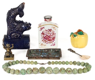Chinese Export Porcelain Tea Caddy, Roof Tile, Seal, Etc.