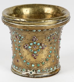 19th Century Qajar Turquoise and Garnet Inlaid Hookah Pipe Cup