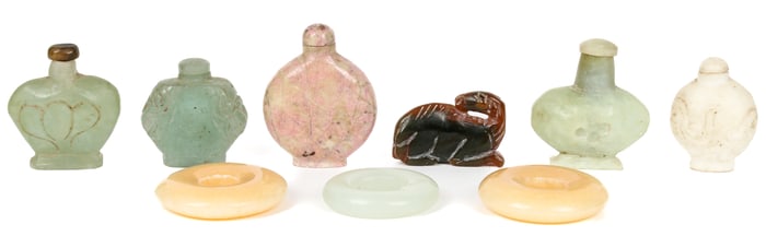Group of Five Stone Carved Chinese Snuff Bottles