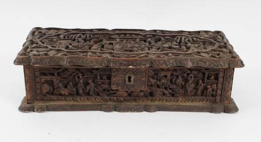 Chinese Export Carved Sandalwood Box, Stone Fruit