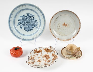 18th Century Delft Plate, Chinese Export Porcelain, Satsuma Cup & Saucer