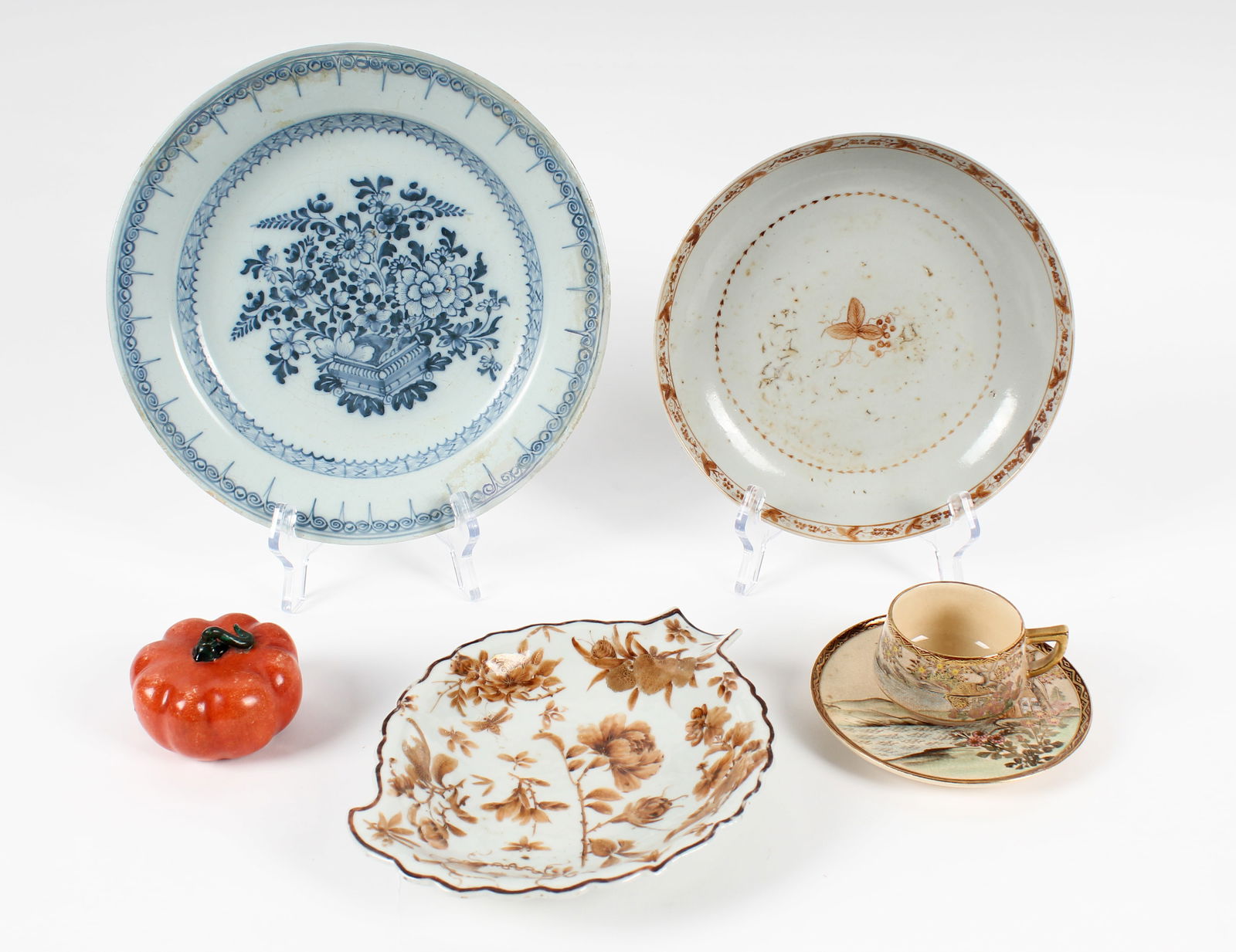 18th Century Delft Plate, Chinese Export Porcelain, Satsuma Cup & Saucer (1 of 7)