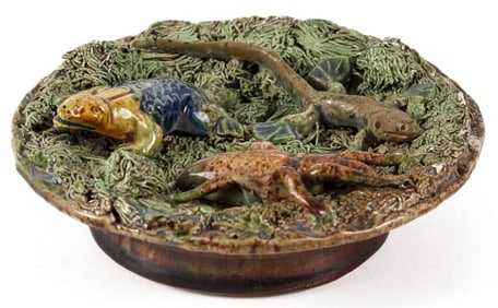 Manuel Mafra Portuguese Palissy Majolica Dish Amphibians and Beetle