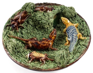 Manuel Mafra Portuguese Palissy Majolica Plate Lizards and Beetles