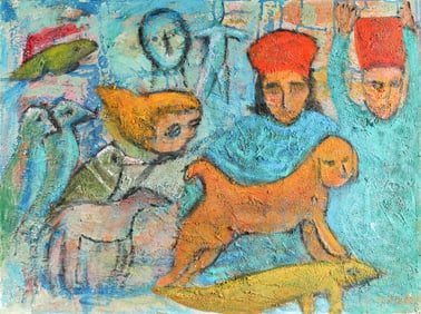 Florence Putterman (American, 1927-2021) Allegoric Legends X, Acrylic and Sand on Board