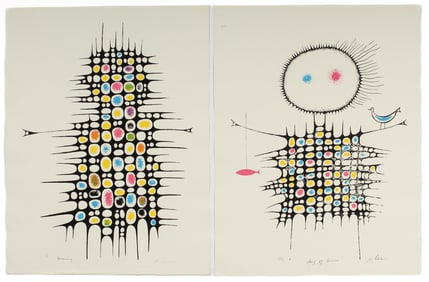 M. Lee, Two Mid Century Modern Serigraphs, "Song of Cosmos," 'Becoming'