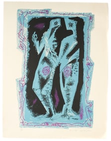 Andre Masson (French, 1896-1987) Lithograph on Paper, "Conversation in Blue and Pink"