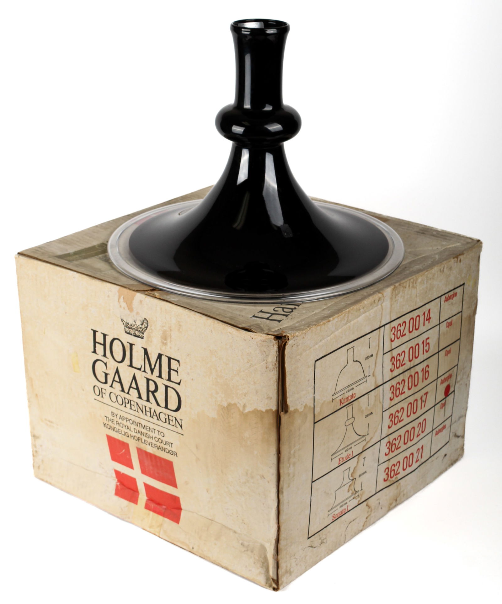 Holmegaard Etude Ceiling Pendant Light Shade, Mid Century: Description: A vintage Holmegaard "Etude" lamp shade in dark aubergine with the original box.Materials: Glass Markings & Inscriptions: Box marked Date: Mid 20th centuryMaker: Holmegaard Dimensions: Sh