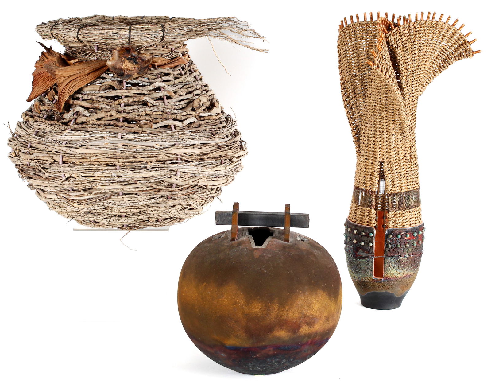 Rick Foris Raku Vase, Samuel Yao Basket, Pierce & Jenesel Vase (1 of 7)