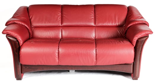 Ekornes Stressless Oslo Red Leather Loveseat Couch