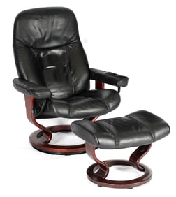 Ekornes Stressless Black Leather Lounge Chair & Ottoman