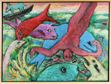Florence Putterman (American, 1927-2021) Encounter at Sea XII, Acrylic and Sand on Canvas