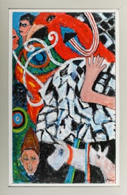Florence Putterman (American, 1927-2021) Bird Hand and Man, Acrylic on Canvas