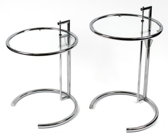 Two Eileen Gray Style Glass and Chrome Side Tables