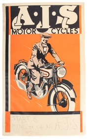 AJS Motorcycles Lithographic Advertising Poster, 1930s-1940s