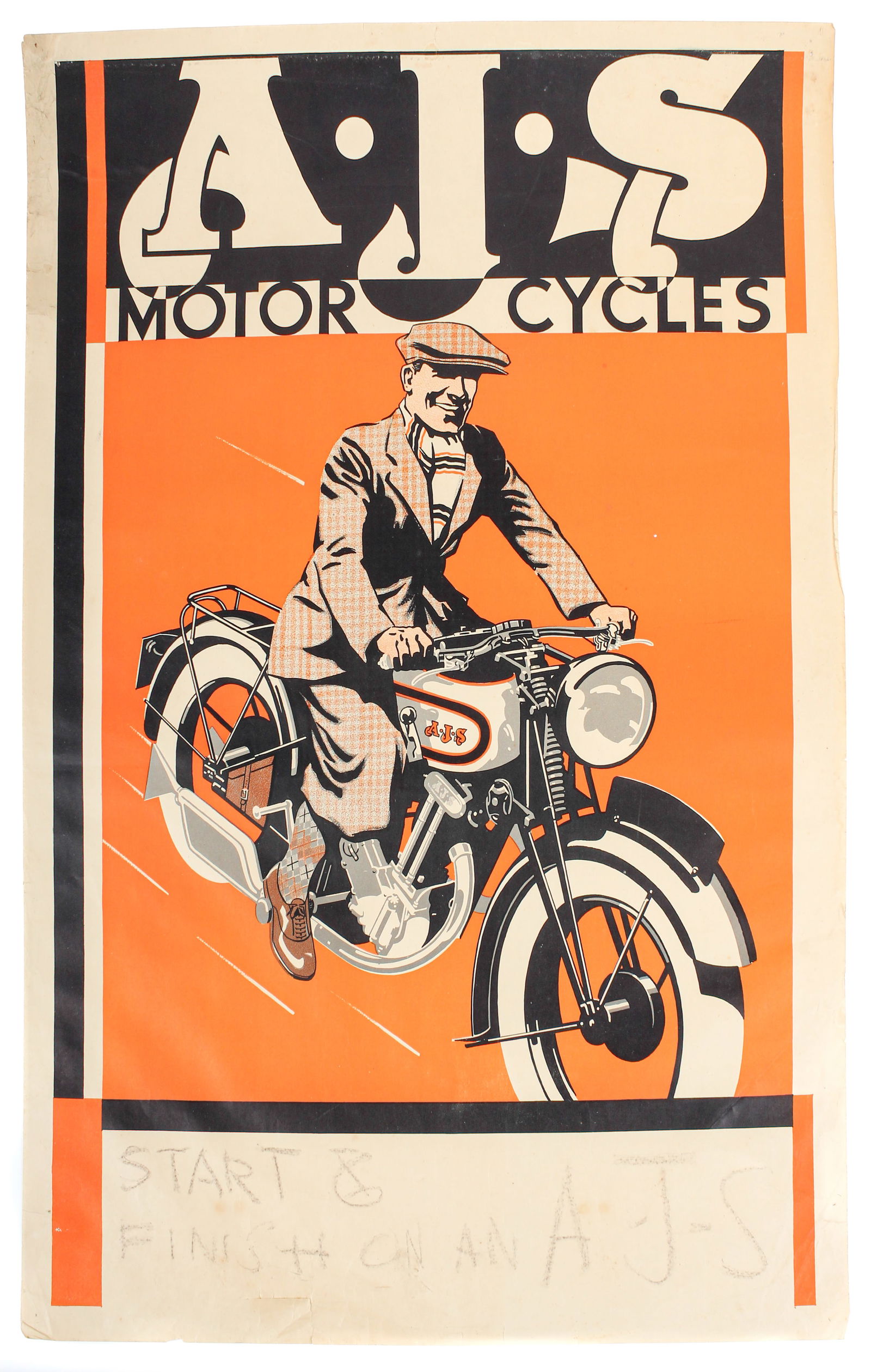 AJS Motorcycles Lithographic Advertising Poster, 1930s-1940s (1 of 3)