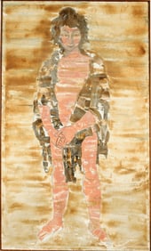 Large Mid Century Sand Painting of Woman