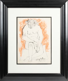 Byron Browne (American, 1907-1961) Untitled, Seated Female Nude, Ink and Pastel on Paper