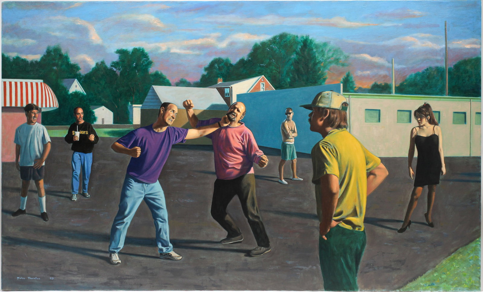 John Thornton (American, B. 1952) Fist Fight, Oil on Canvas Painting (1 of 6)
