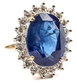 18 Karat White Gold, Diamond & Sapphire Ring, 16.01 Carat Stone