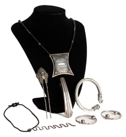 Assortment of Silver Jewelry Incl. Tuareg Talisman Amulet Necklace