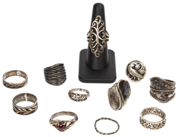 Eleven Silver Rings Incl. Georg Jensen Bird Eating Berries