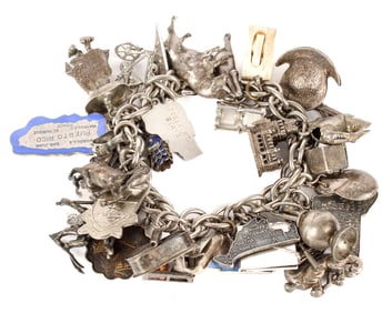 Vintage Silver Charm Bracelet With 30+ Charms