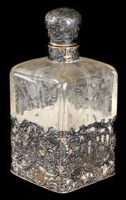 German Hanau Sterling Silver & Etched Glass Decanter