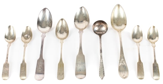 Group of Seven Coin Silver Spoons, Various Makers