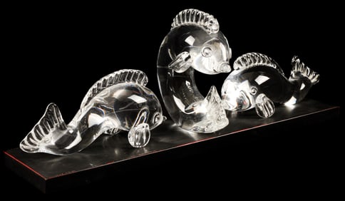 Three Steuben Glass Dolphin Sculptures