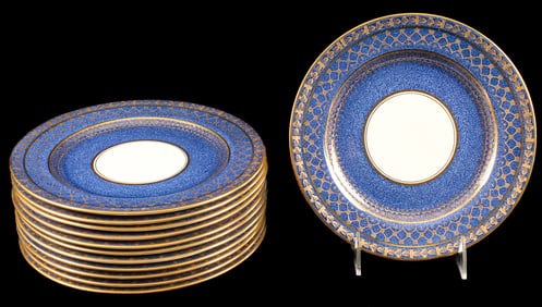 Twelve George Jones & Sons Crescent Gilt Porcelain Cabinet Plates