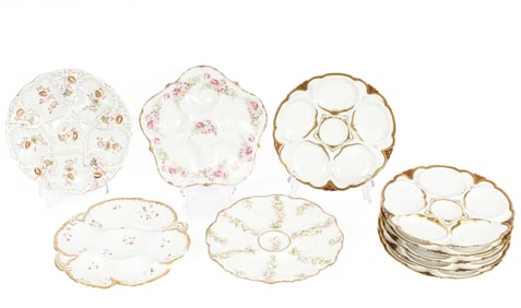Group of Ten Porcelain Oyster Plates, Limoges