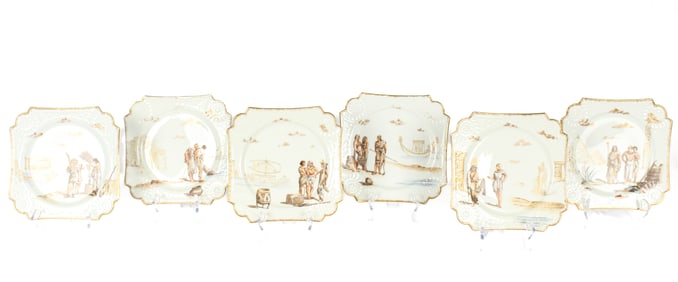 Group of Six C.H. Field, Haviland, Limoges 'Egyptian Revival' Porcelain Plates