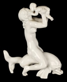 Large Kai Nielsen Porcelain Woman & Child Riding Dolphin Figurine