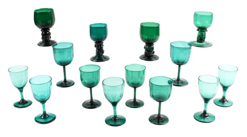 Antique English Bristol Glass Roemers, Wine Stems