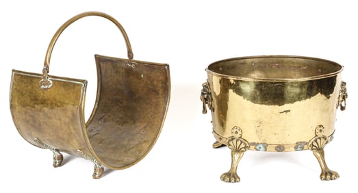 Two 19th Century English Brass Fire Log Bins