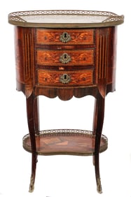 19th Century French Inlaid Side Table With Rouge Marble Top
