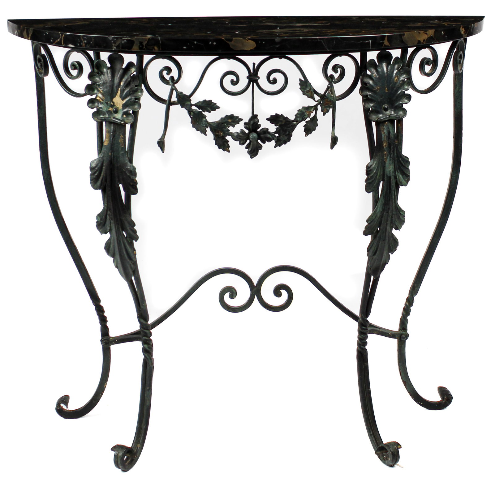 French Art Deco Painted Iron Black Marble Top Oscar Bach Style Console Table (1 of 9)