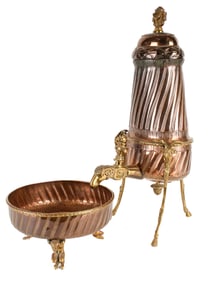 19th Century French Copper & Brass Lavabo and Basin