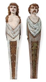 Carved & Polychromed Neoclassical Figural Architectural Pilasters